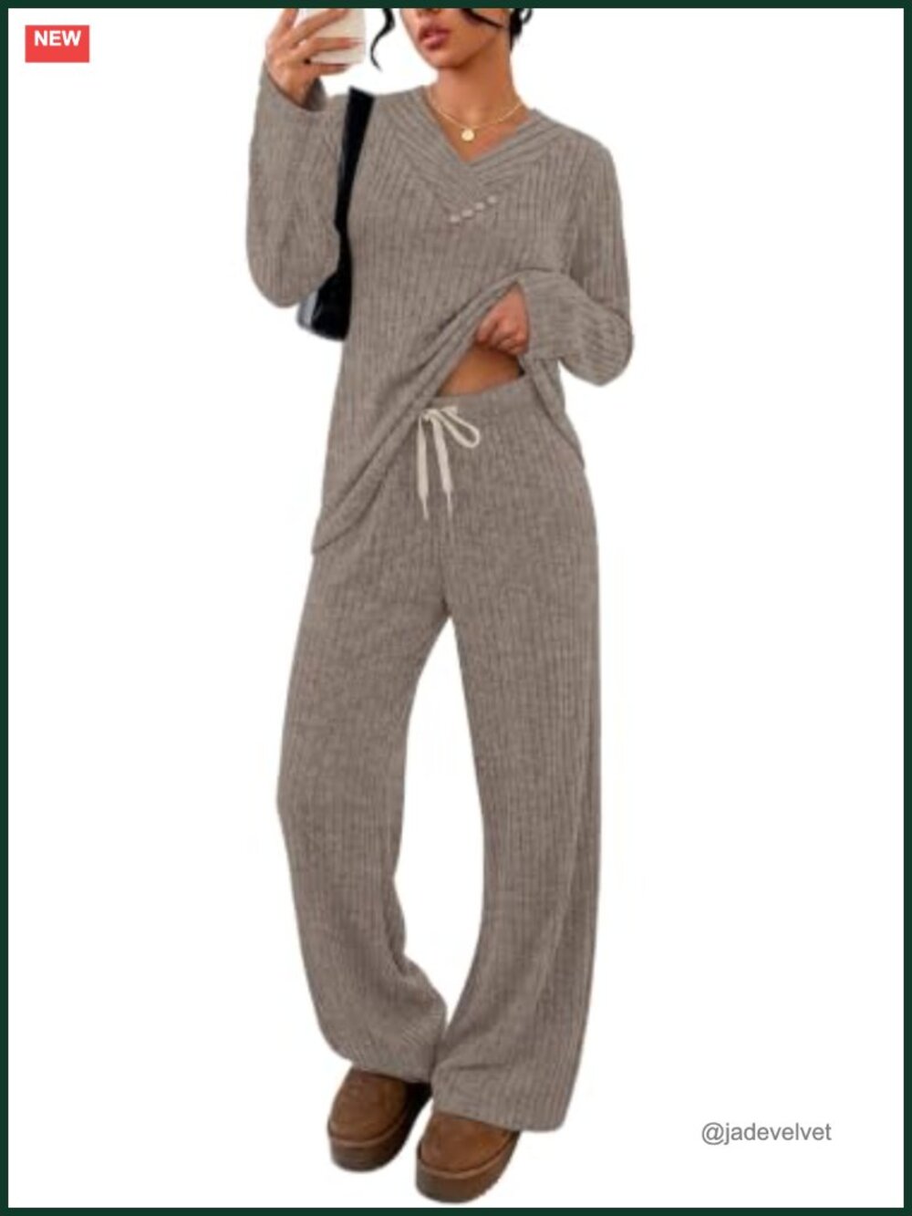 Women's Lounge Set Fall Two Piece Ribbed Knit Outfit NWT